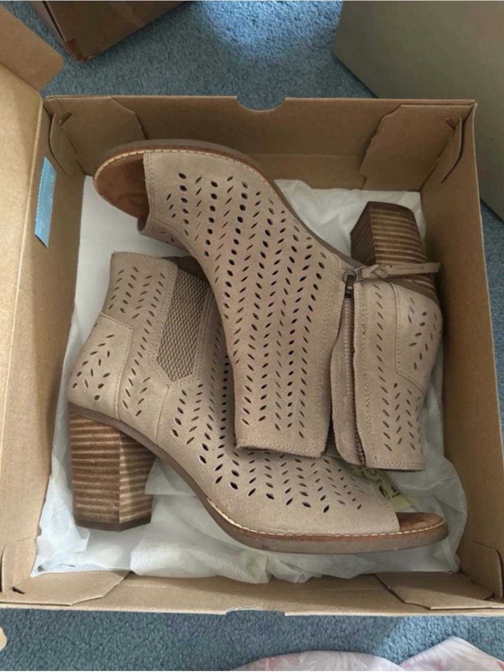 Tom’s Women's Taupe Perforated Peep-Toe Booties - Stylish Ankle Heels